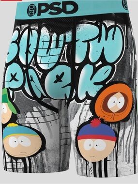 PSD mens Black & Aqua South Park Character Stretch Boxer Briefs